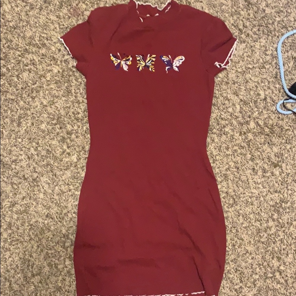 maroon dress with butterflies